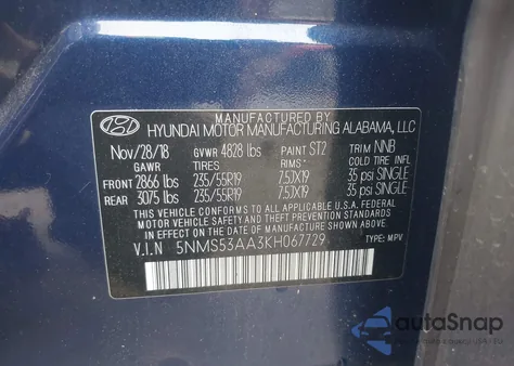 2019 Hyundai Santa Fe Ultimate 2.0T from USA, damaged, VIN 5NMS53AA3KH067729